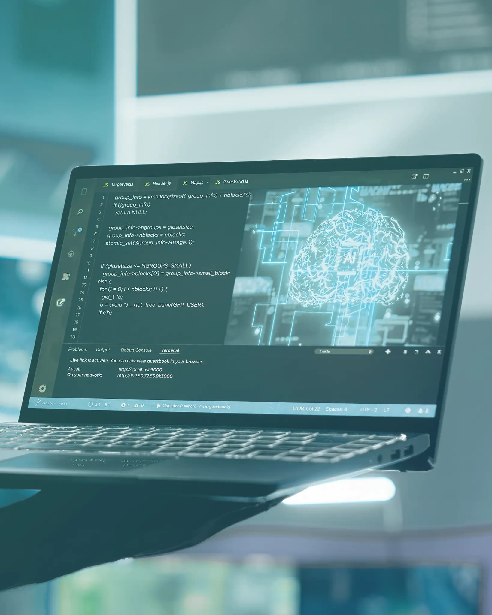 Laptop displaying AI-powered software and data systems
